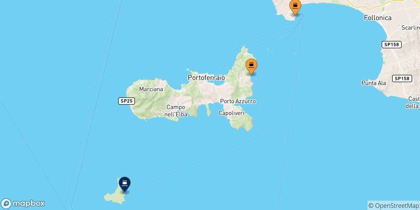 Mappa dei porti collegati con l' Isola Di Pianosa
