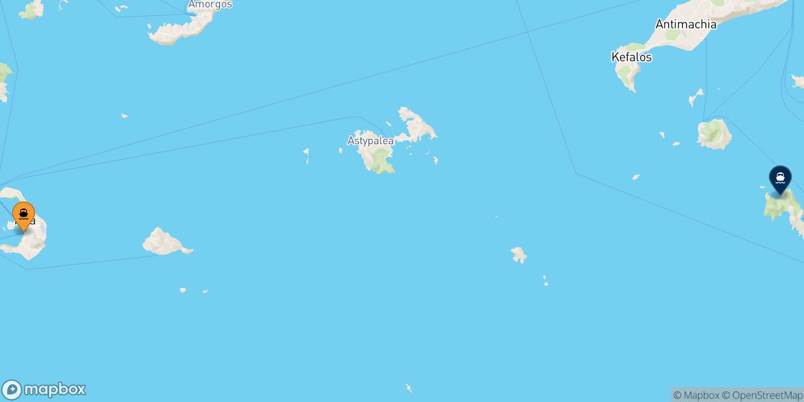 Mappa della rotta Santorini Tilos