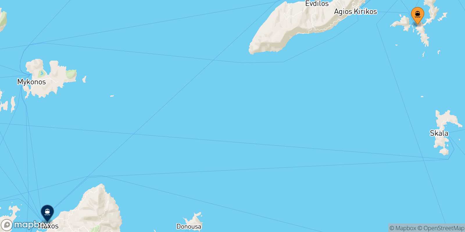 Mappa della rotta Fourni Naxos