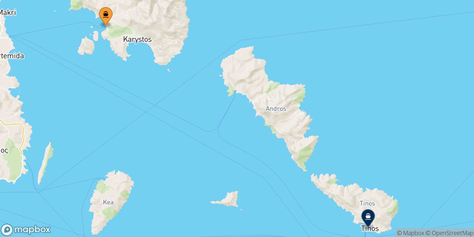 Mappa della rotta Marmari Tinos