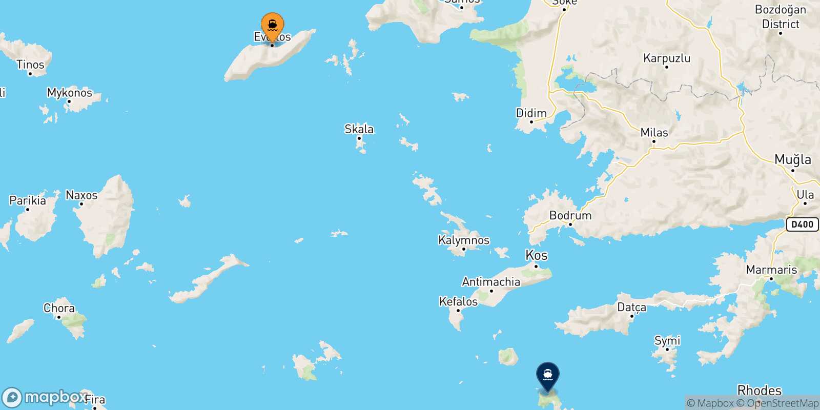 Mappa della rotta Agios Kirikos (Ikaria) Tilos