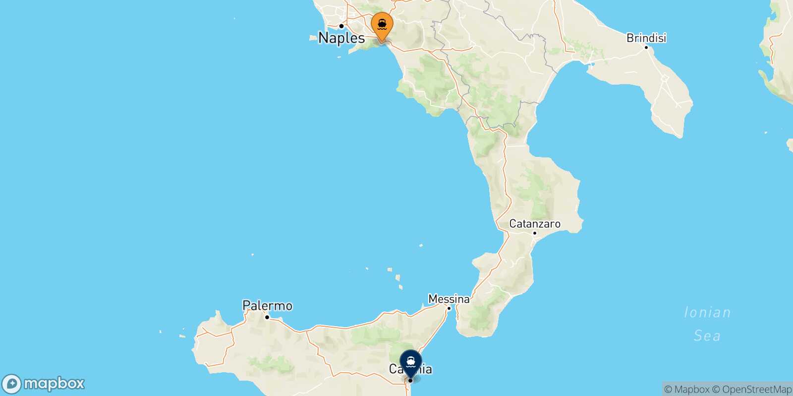 Mappa della rotta Salerno Catania