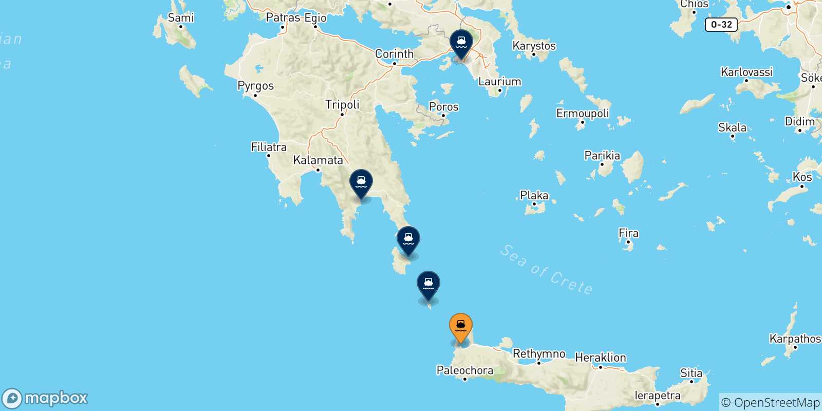 Mappa delle possibili rotte tra Kissamos e la Grecia