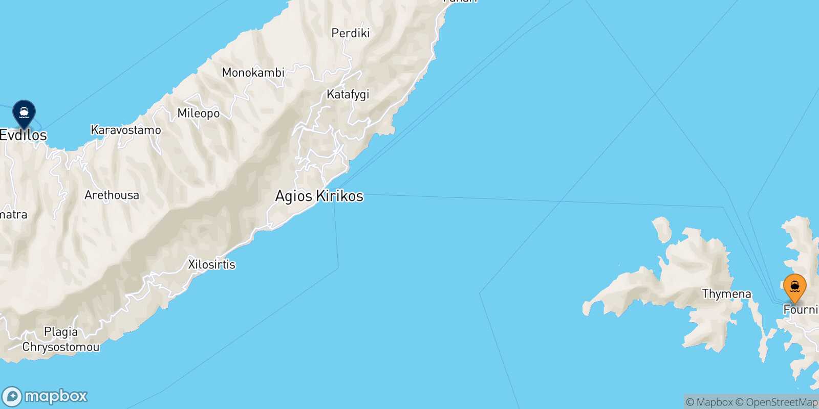 Mappa della rotta Fourni Agios Kirikos (Ikaria)