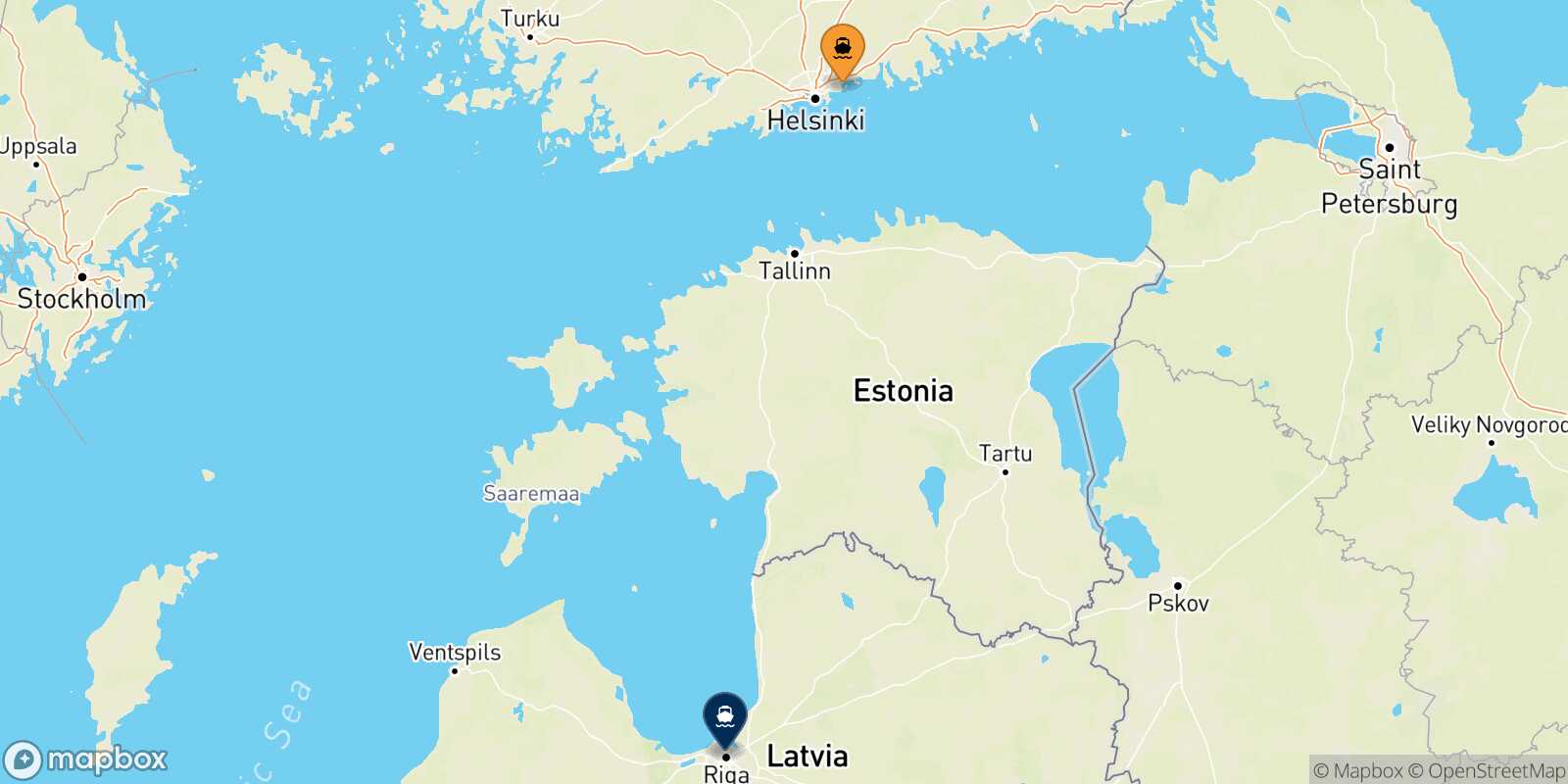 Mappa della rotta Helsinki Riga