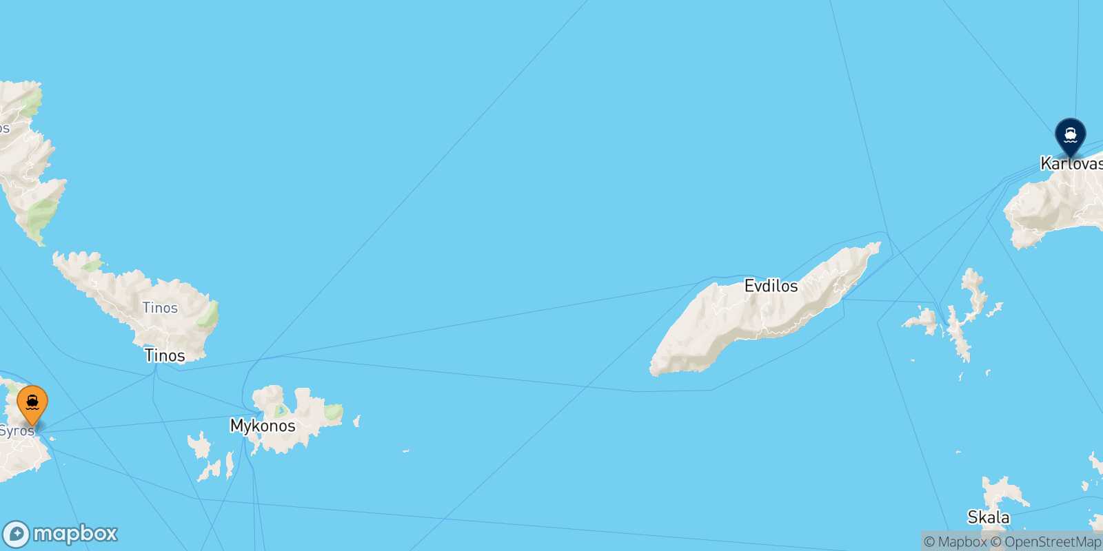 Mappa della rotta Syros Karlovassi (Samos)