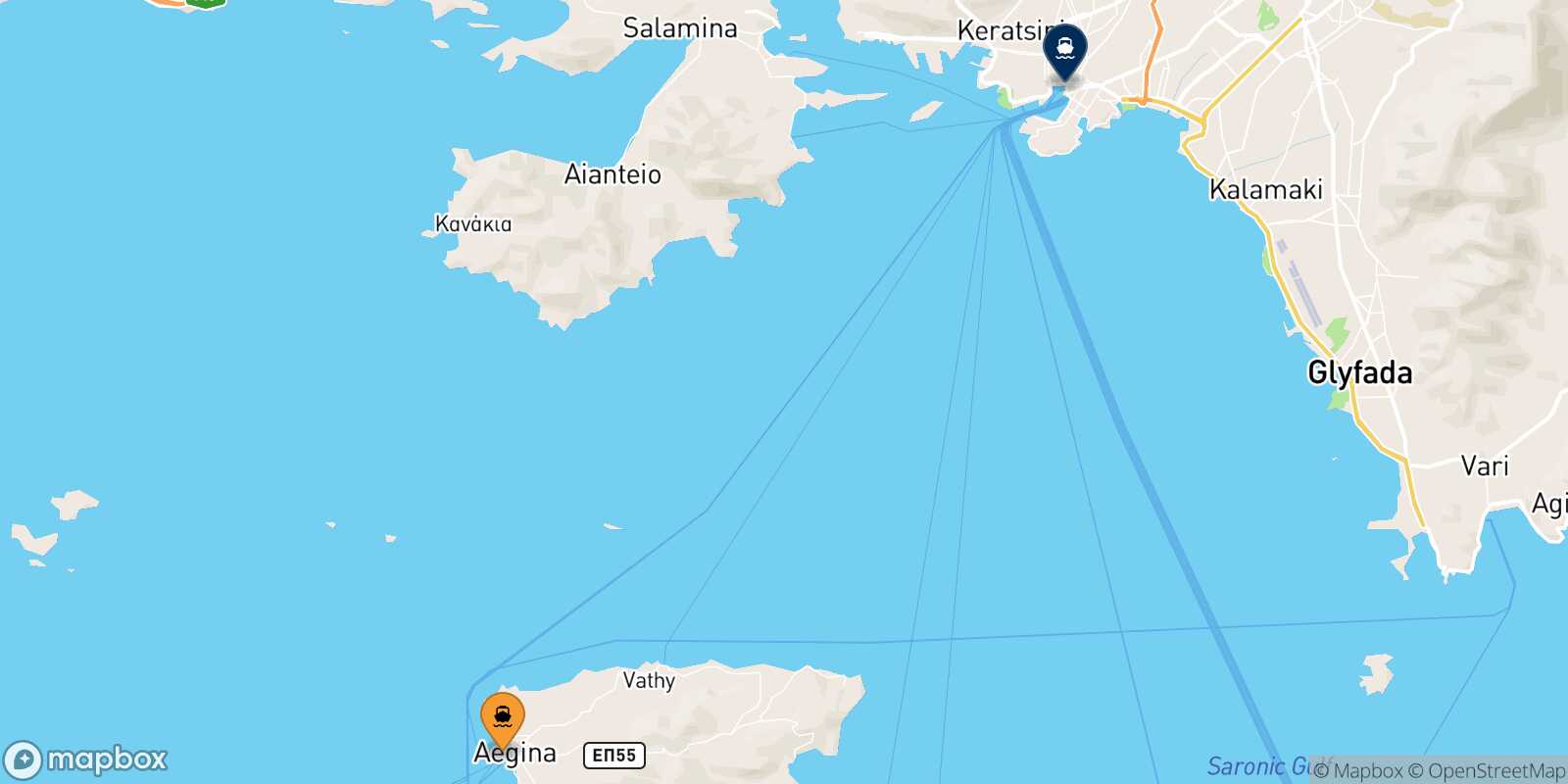 Mappa della rotta Aegina Pireo