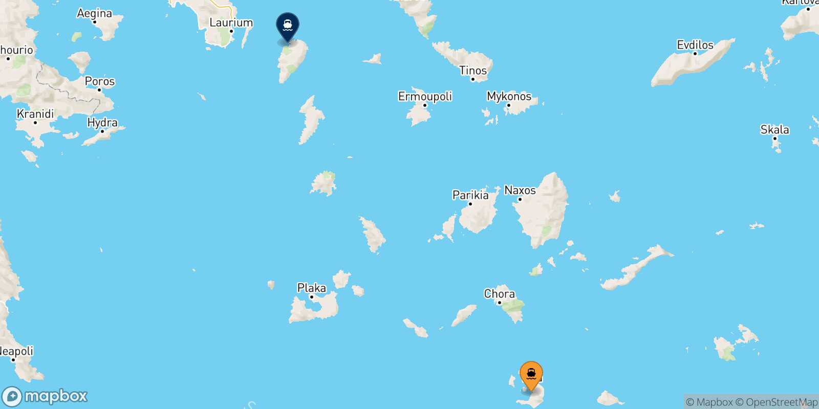 Mappa della rotta Santorini Kea