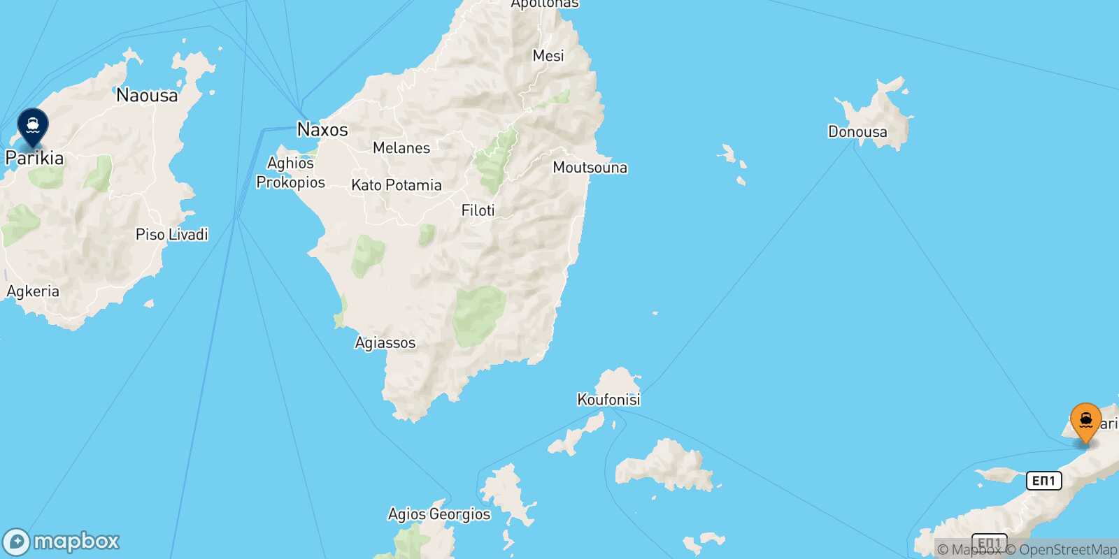 Mappa della rotta Aegiali (Amorgos) Paros