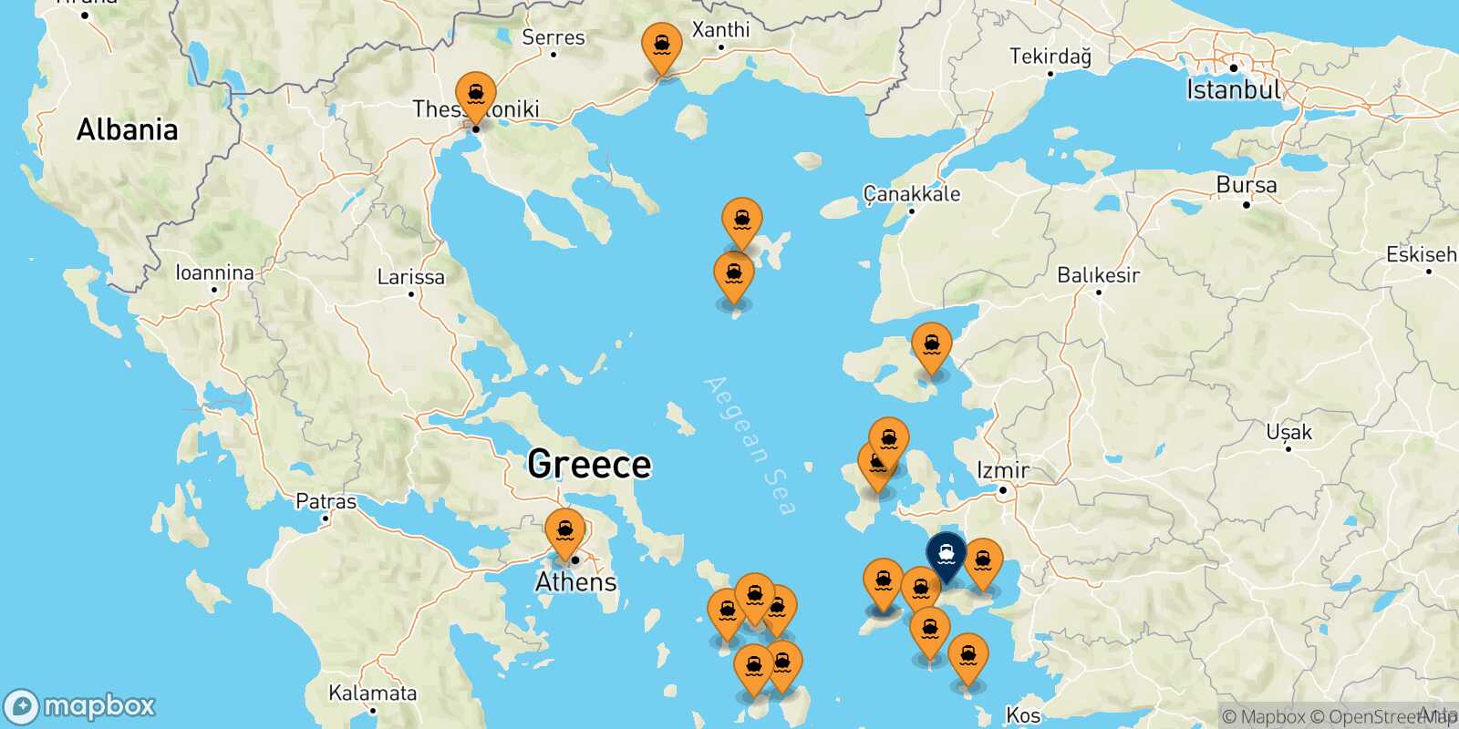 Mappa dei porti collegati con  Karlovassi (Samos)