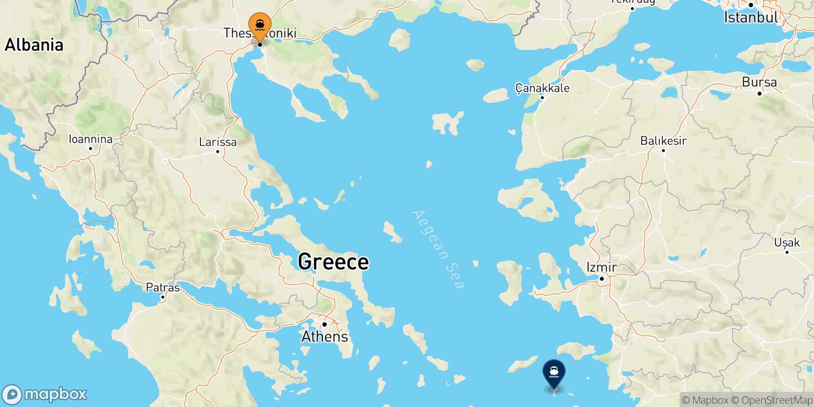 Mappa della rotta Salonicco Patmos
