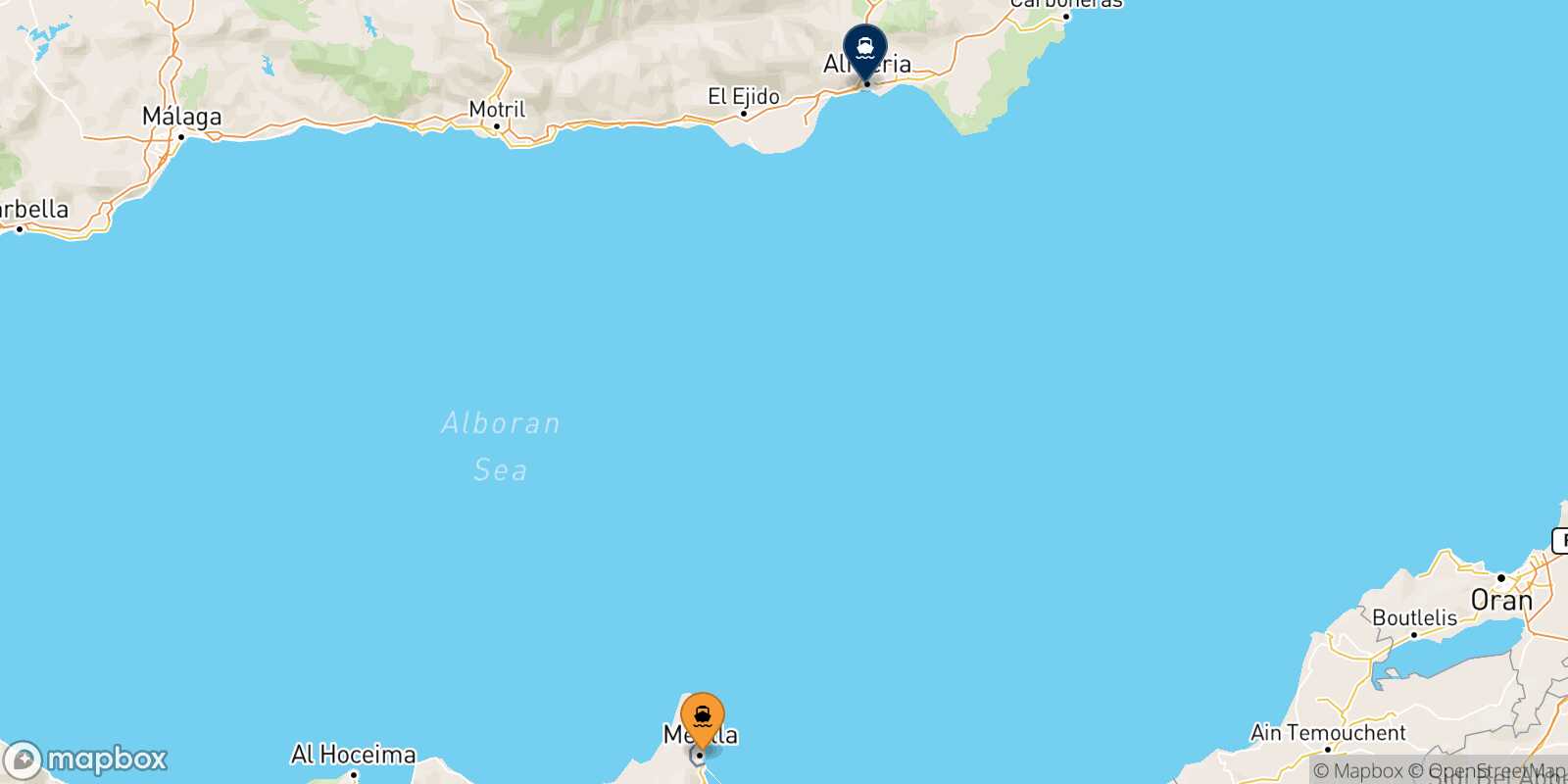 Mappa dei porti collegati con  Almería