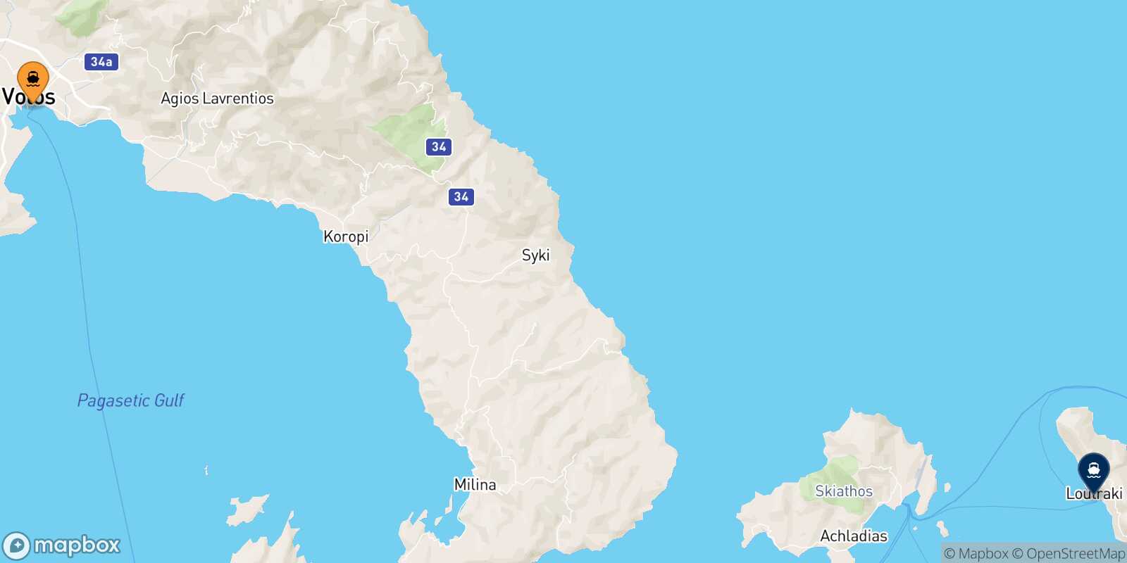 Mappa della rotta Volos Agnontas (Skopelos)