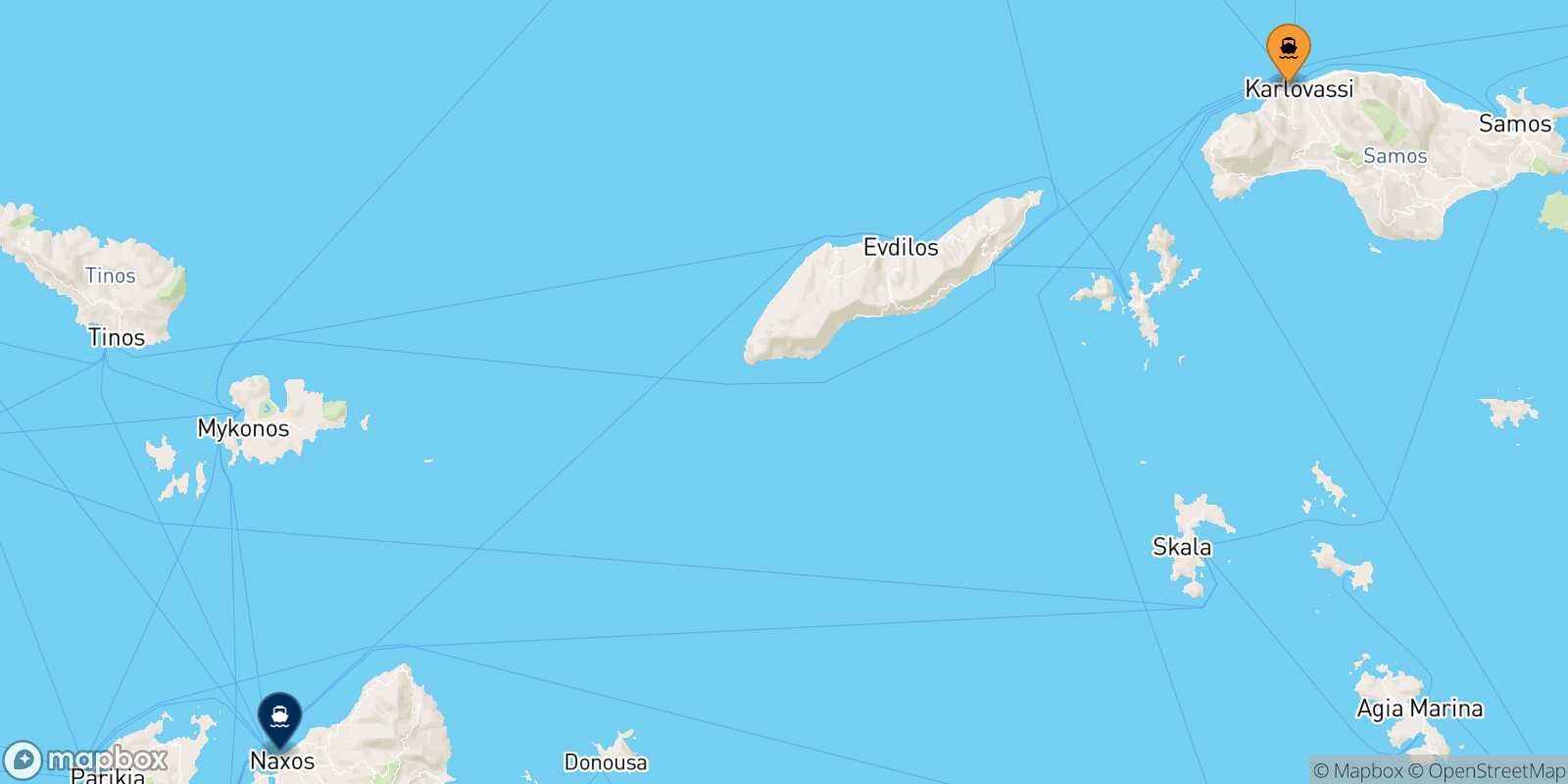 Mappa della rotta Karlovassi (Samos) Naxos