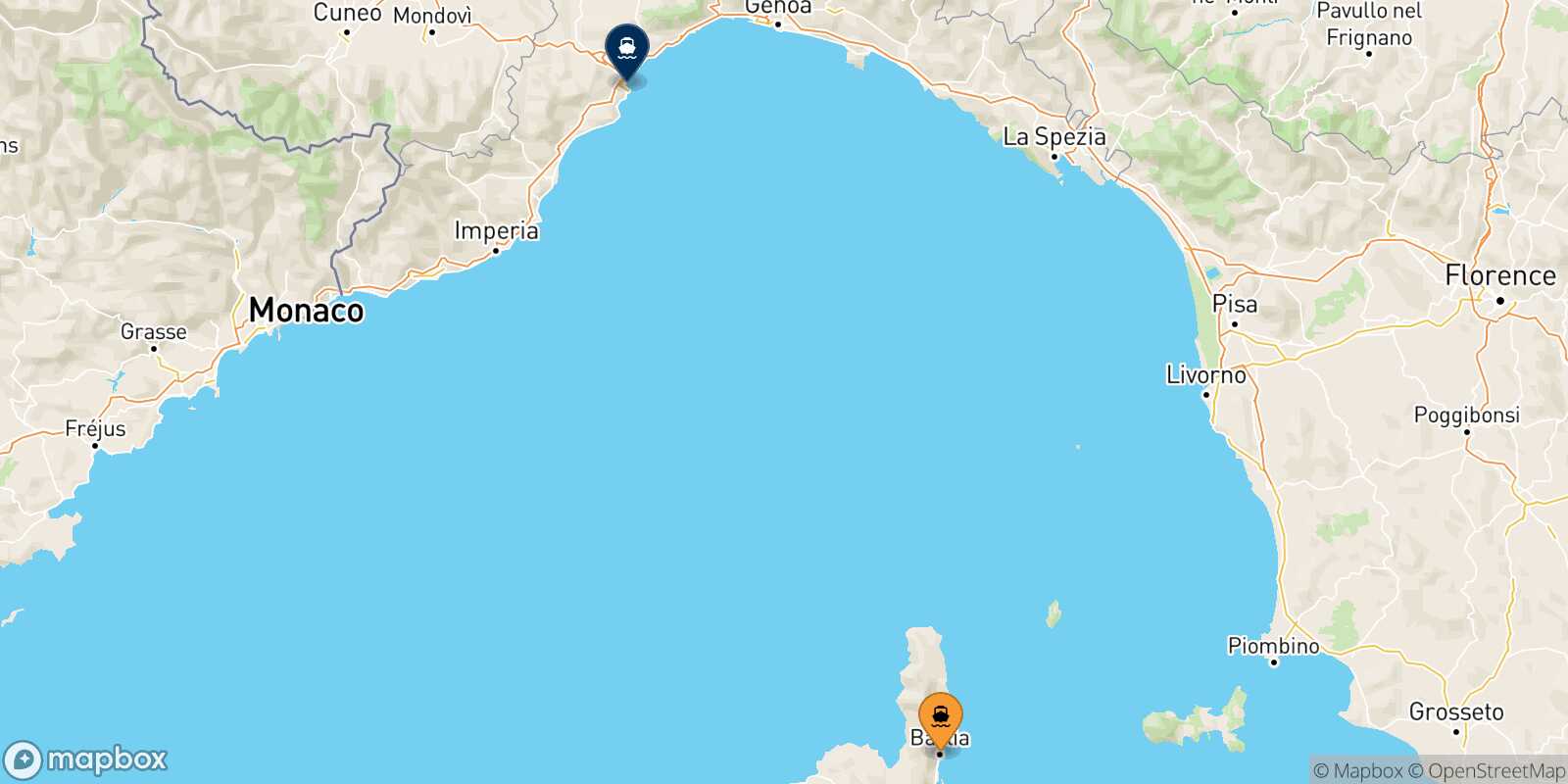 Mappa della rotta Bastia Savona