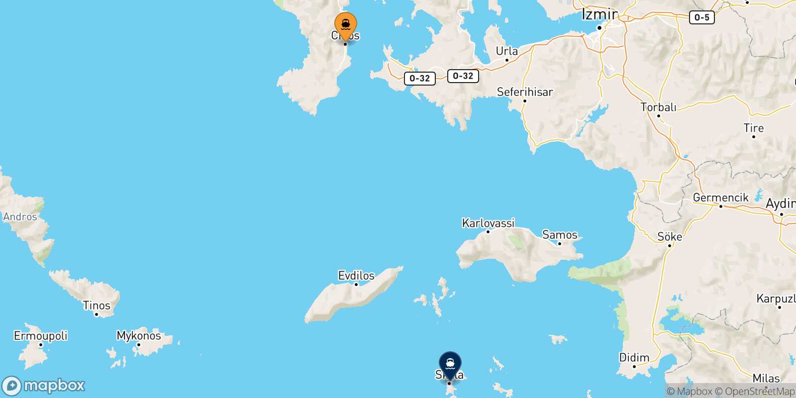Mappa della rotta Chios Patmos