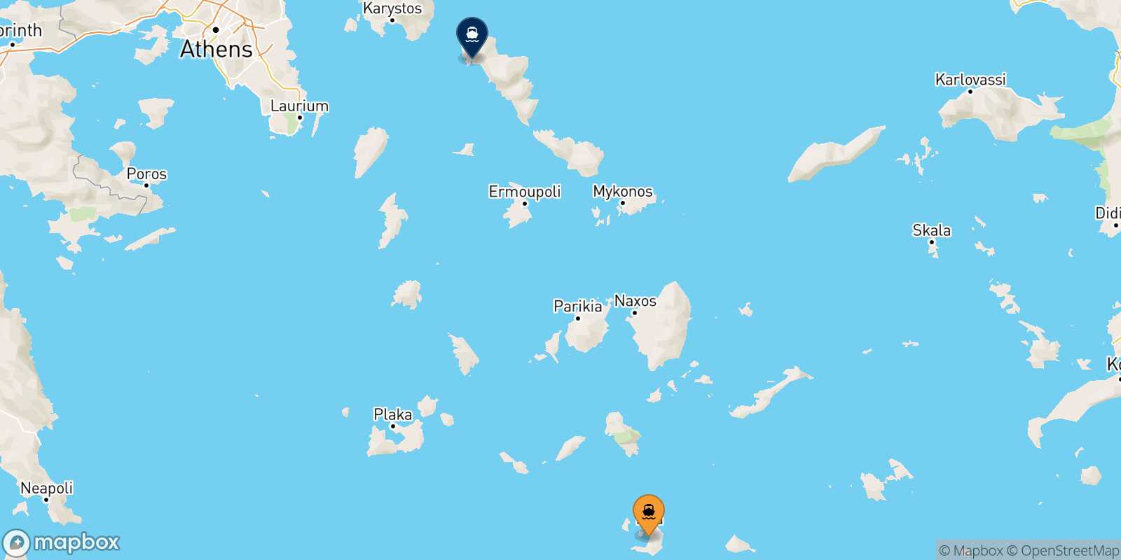 Mappa della rotta Santorini Andros