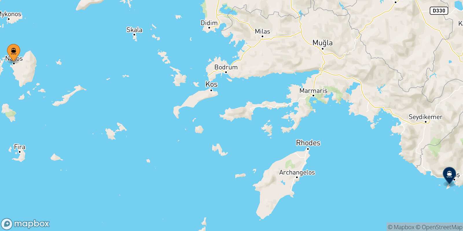 Mappa della rotta Naxos Kastellorizo