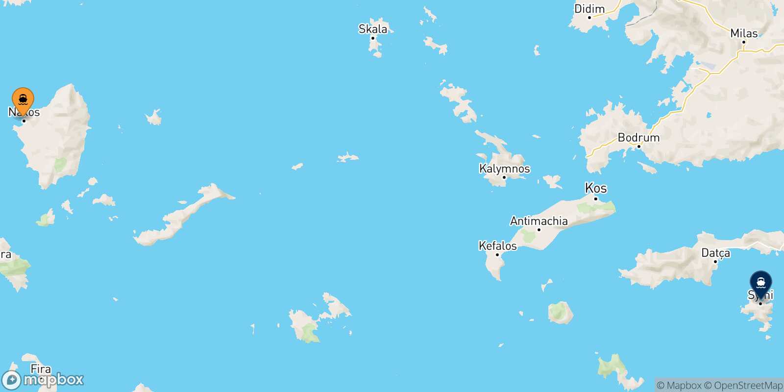 Mappa della rotta Naxos Symi