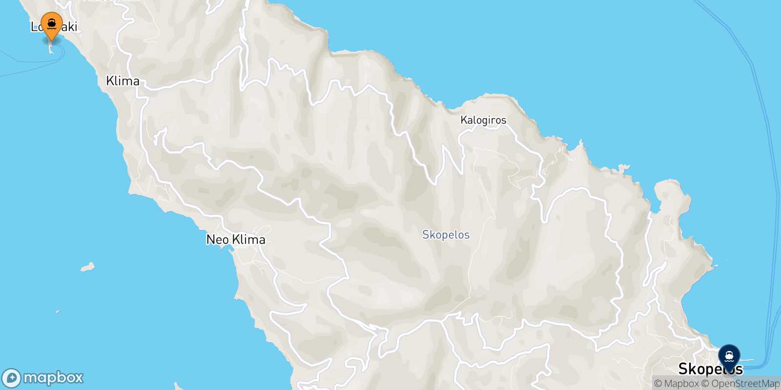 Mappa della rotta Agnontas (Skopelos) Glossa (Skopelos)