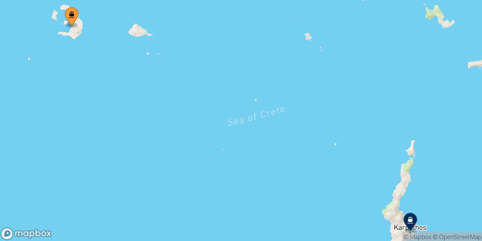 Mappa della rotta Santorini Diafani (Karpathos)