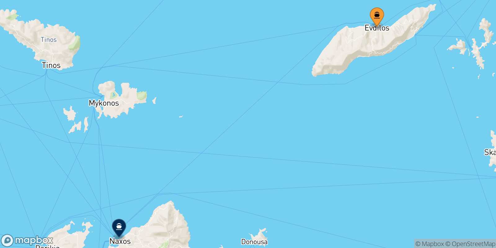 Mappa della rotta Agios Kirikos (Ikaria) Naxos