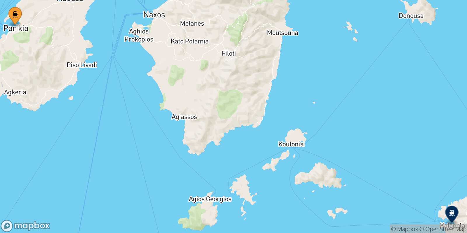 Mappa della rotta Paros Katapola (Amorgos)