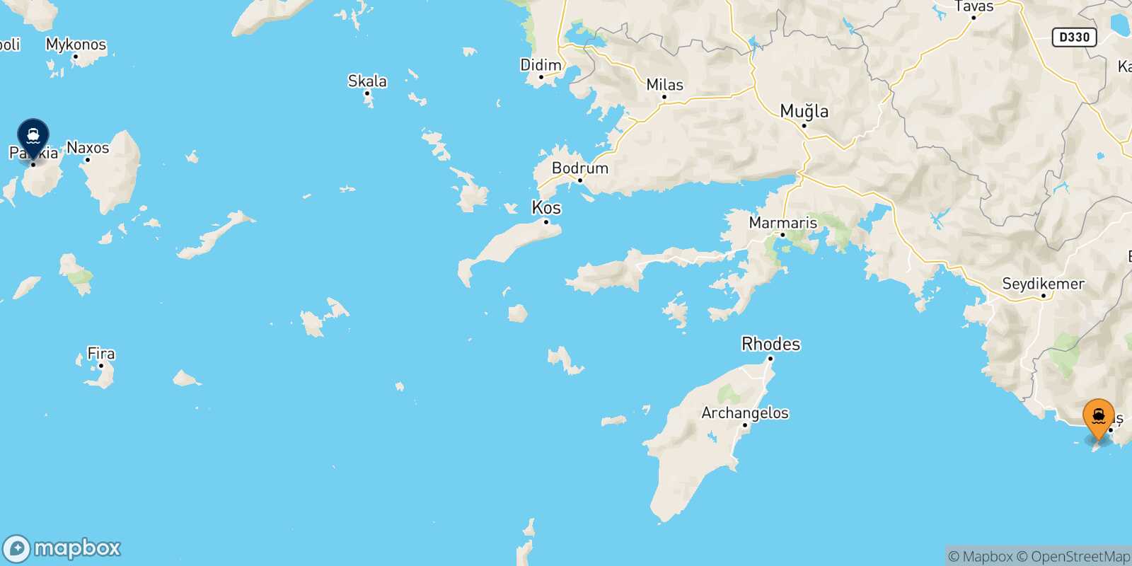 Mappa della rotta Kastellorizo Paros