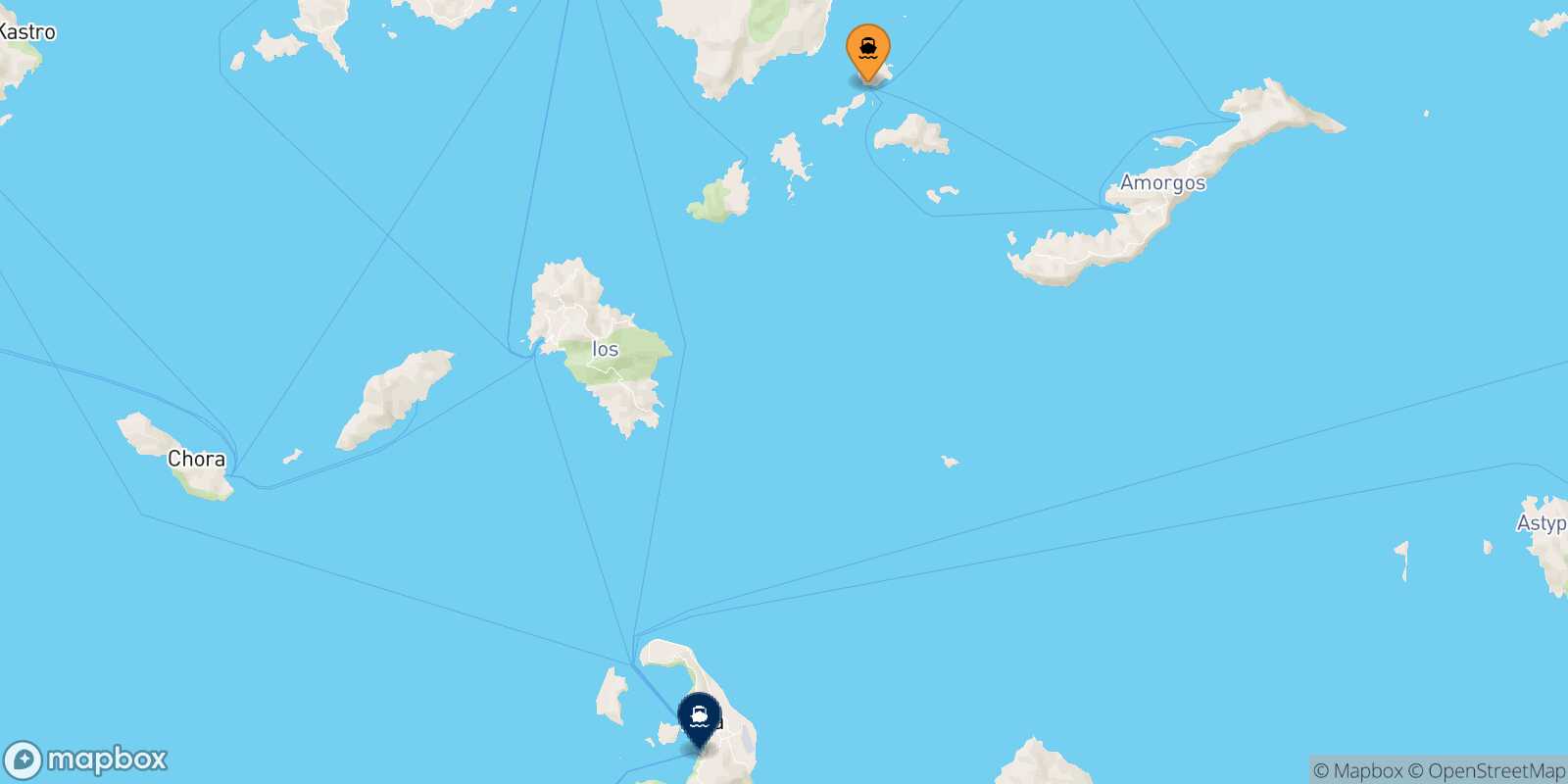 Mappa della rotta Koufonissi Santorini