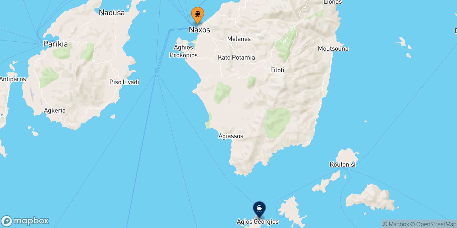 Mappa della rotta Naxos Iraklia