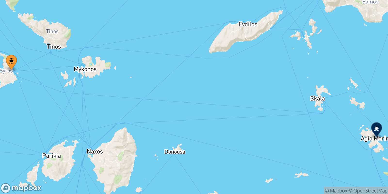 Mappa della rotta Syros Leros