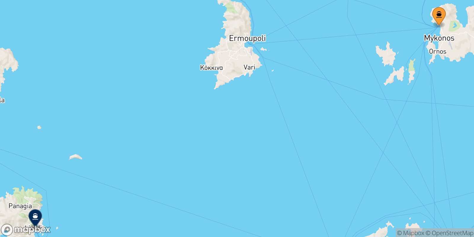 Mappa della rotta Mykonos Serifos