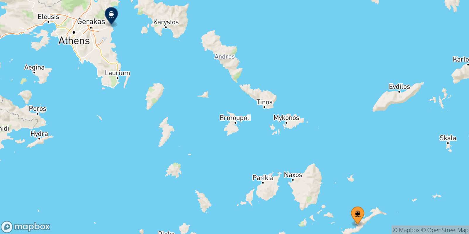 Mappa della rotta Katapola (Amorgos) Rafina