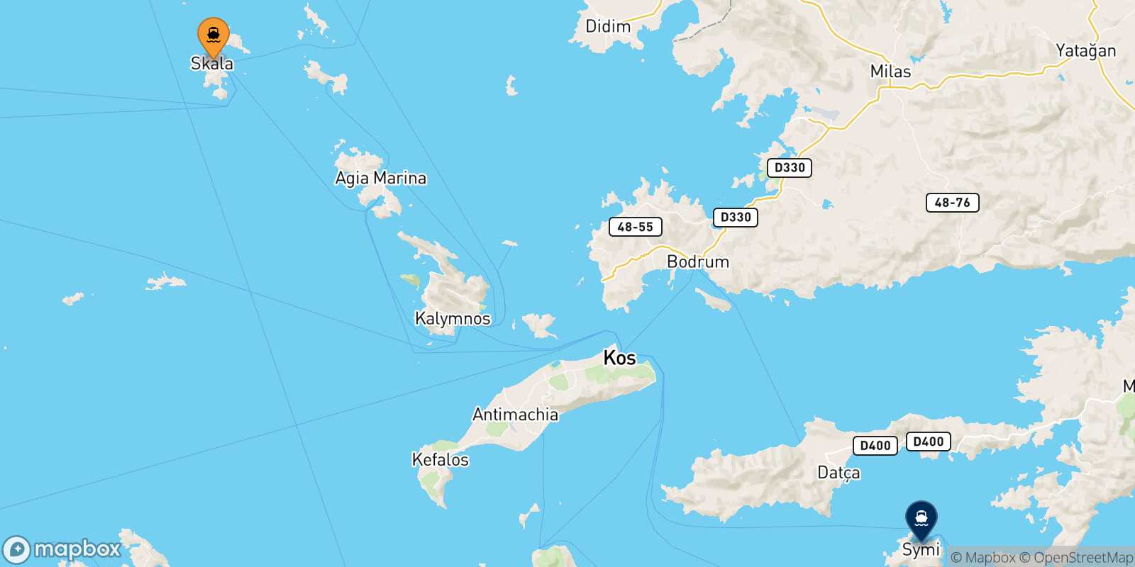 Mappa della rotta Patmos Symi