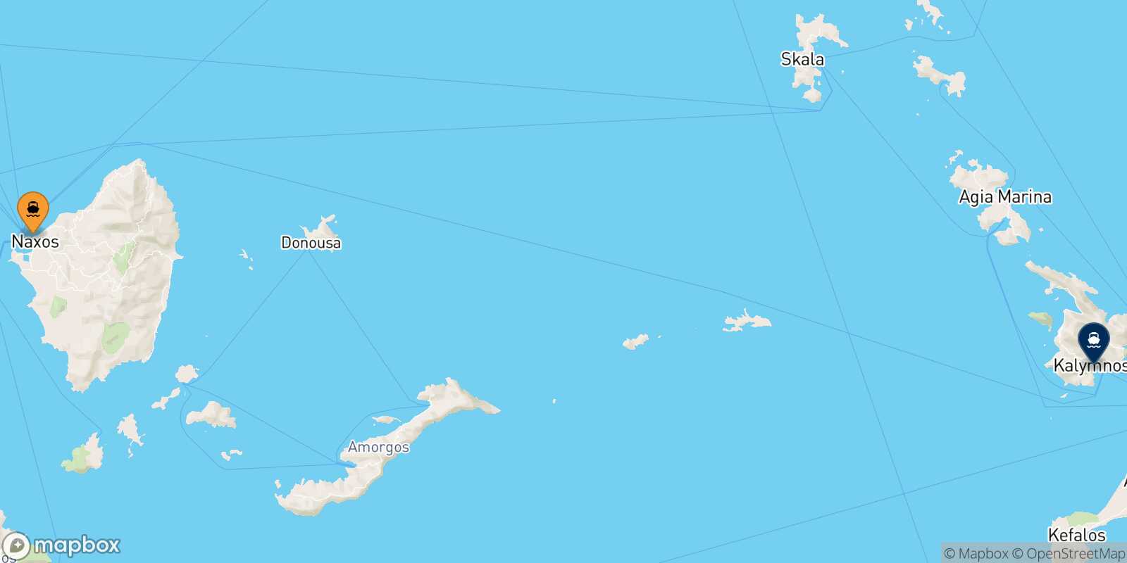 Mappa della rotta Naxos Kalymnos