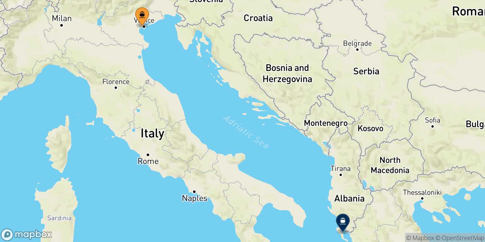 Mappa della rotta Venezia Corfu