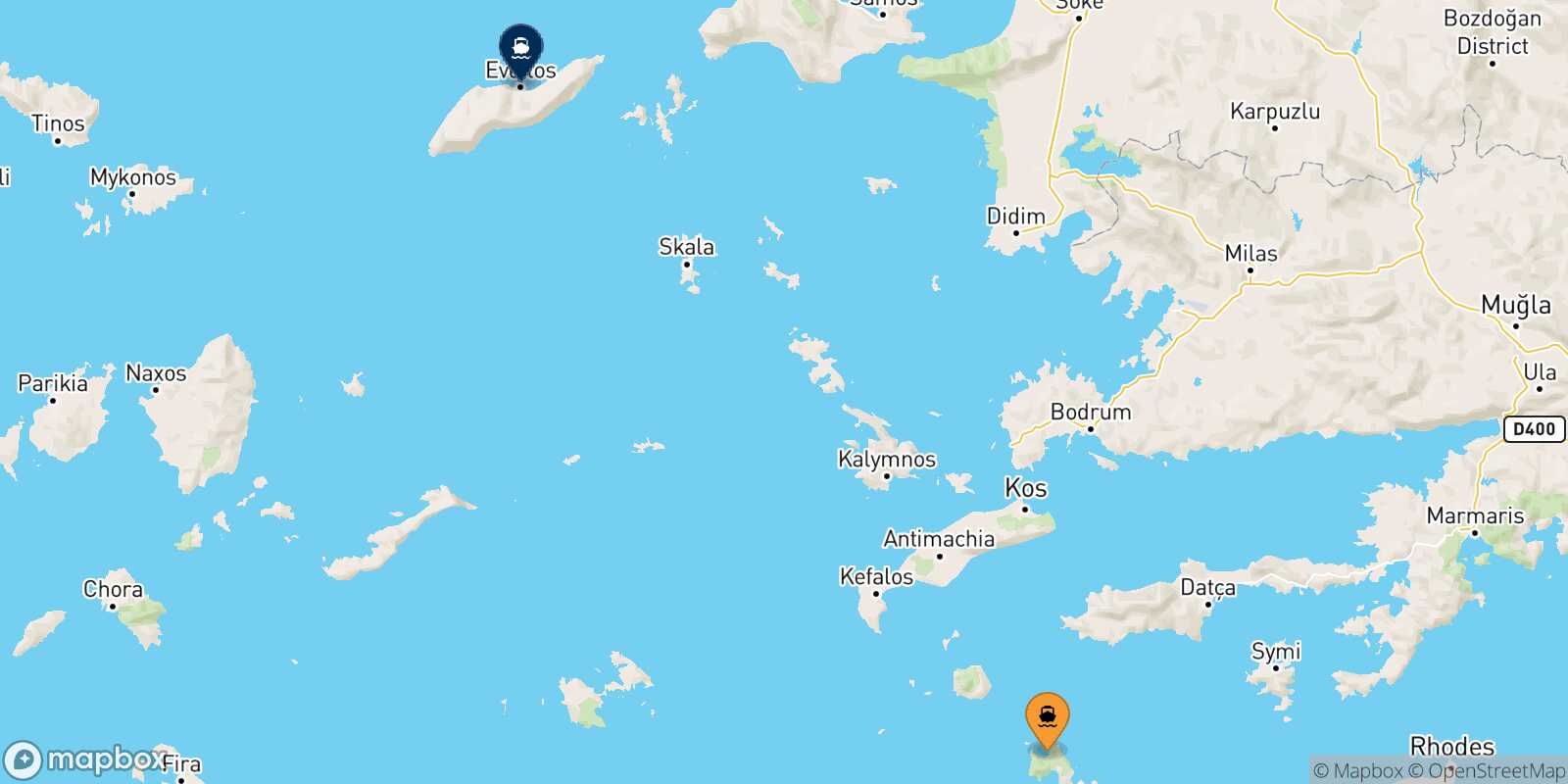Mappa della rotta Tilos Evdilos (Ikaria)