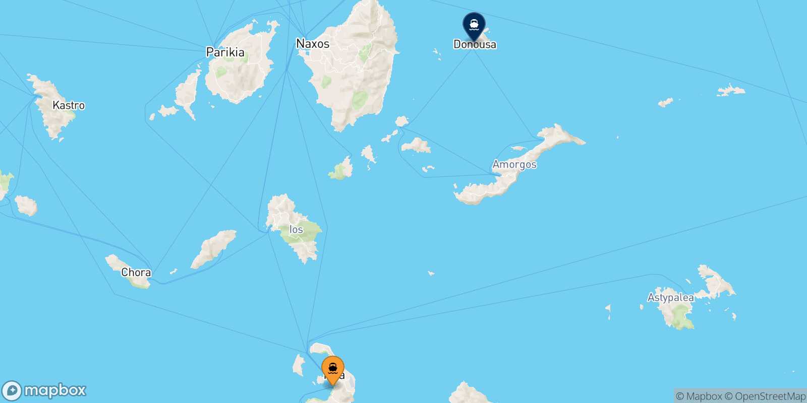 Mappa della rotta Santorini Donoussa