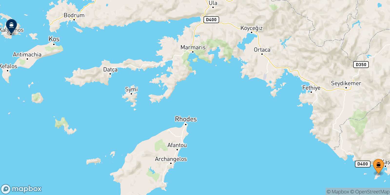 Mappa della rotta Kastellorizo Kalymnos