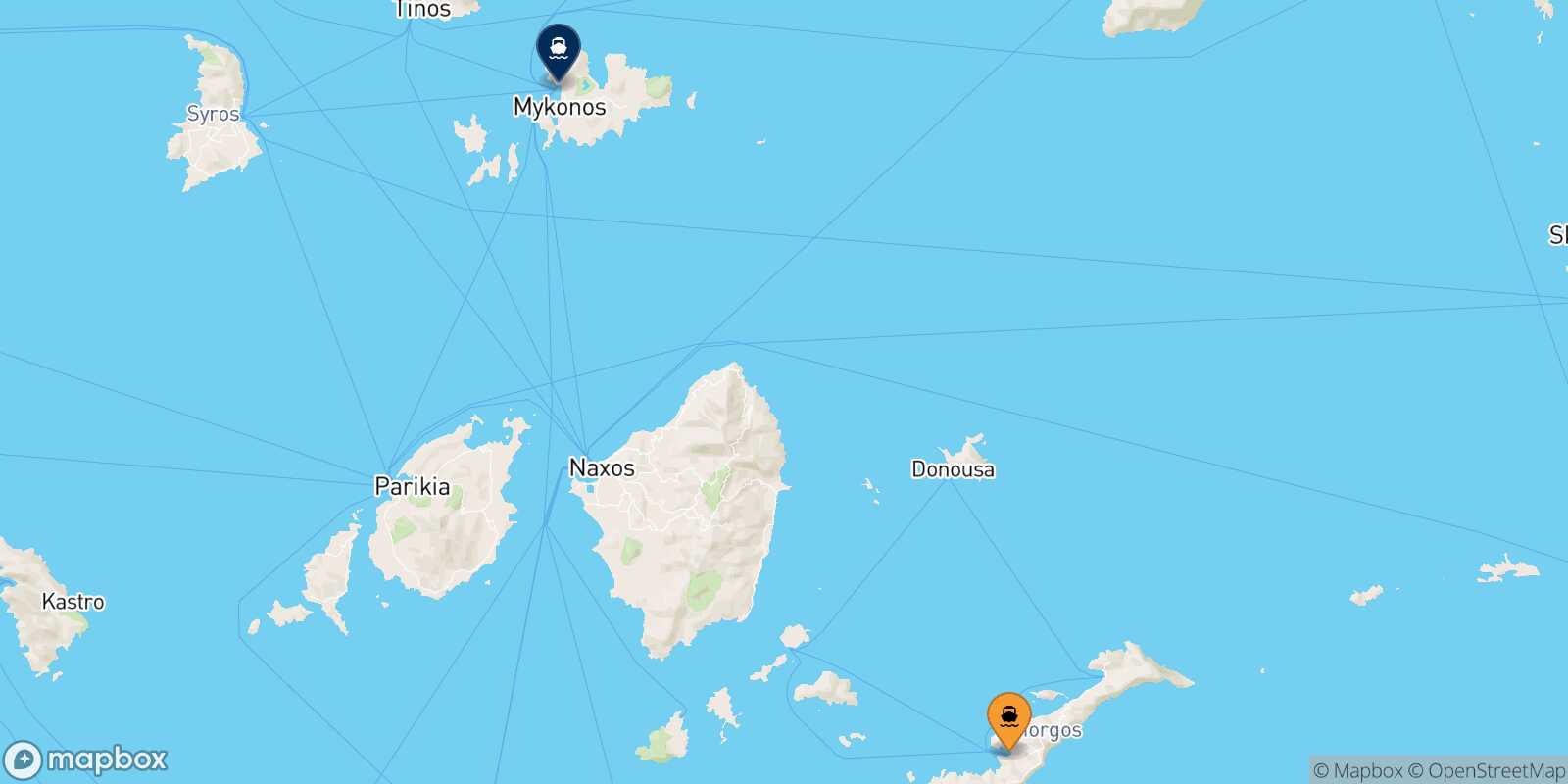 Mappa della rotta Katapola (Amorgos) Mykonos