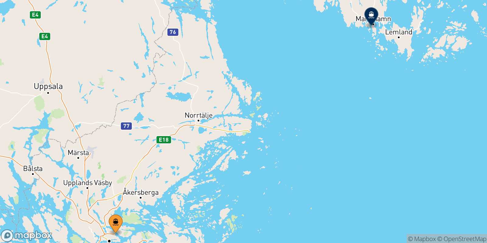 Mappa della rotta Stoccolma Mariehamn