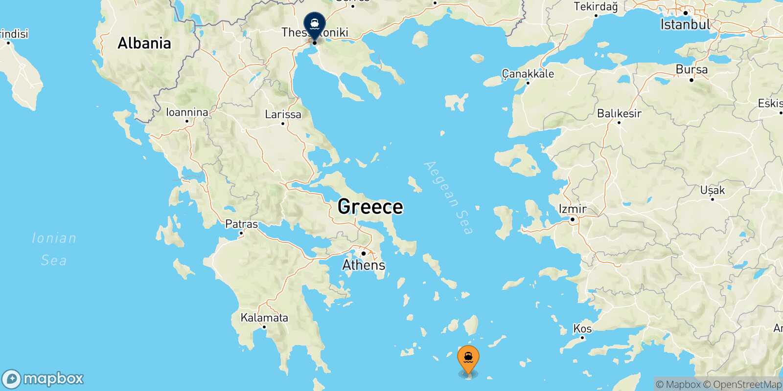 Mappa della rotta Santorini Salonicco