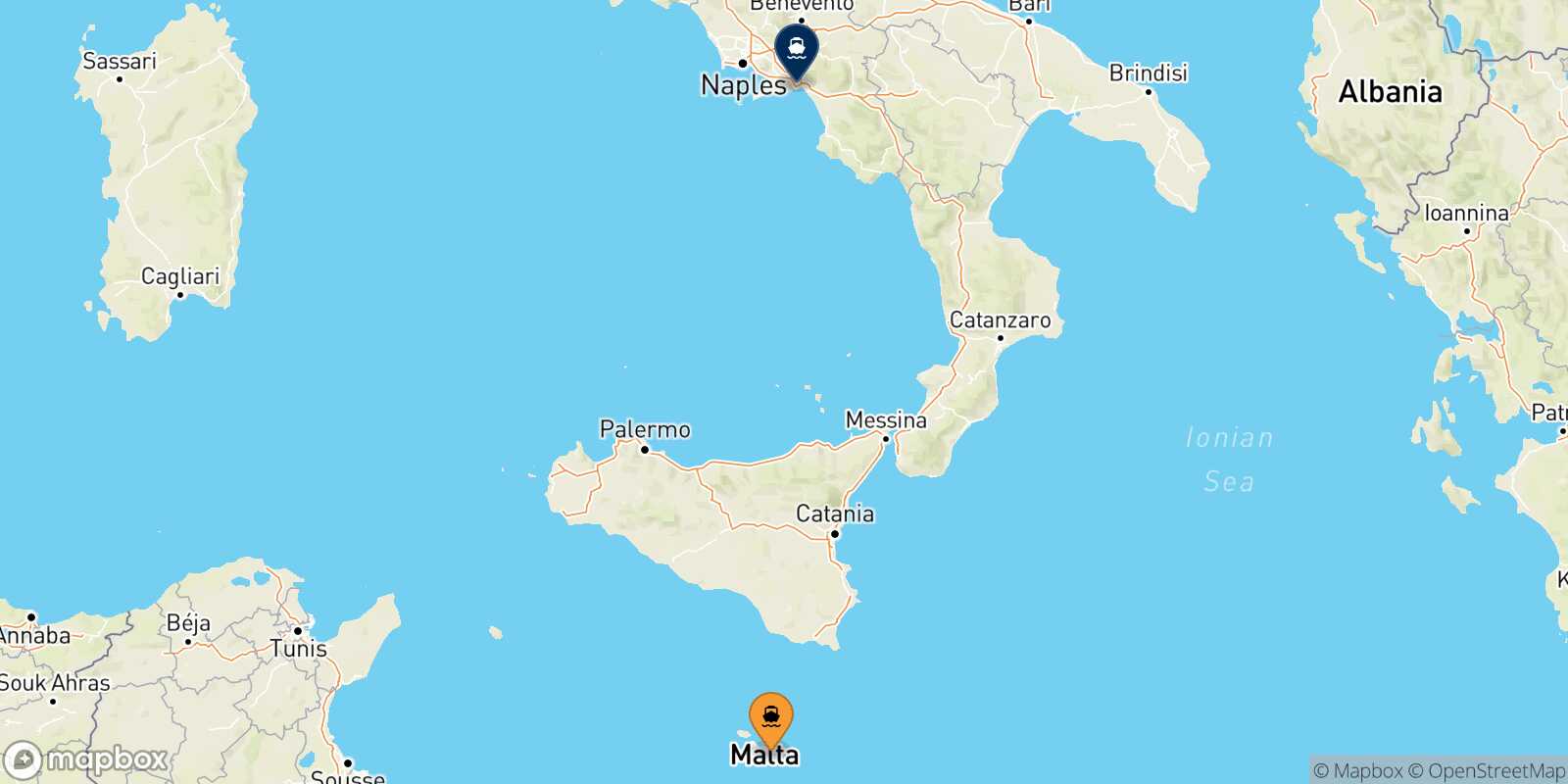 Mappa della rotta La Valletta (Malta) Salerno