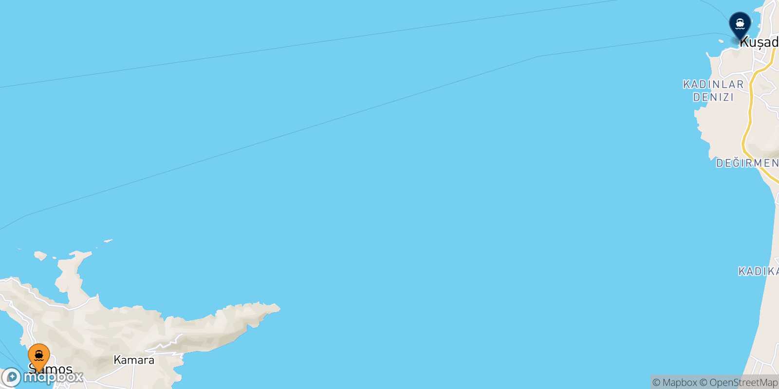 Mappa delle destinazioni raggiungibili da Vathi (Samos)