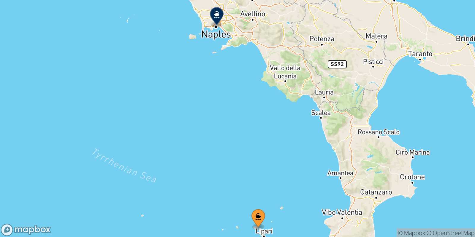 Mappa della rotta Santa Marina (Salina) Napoli