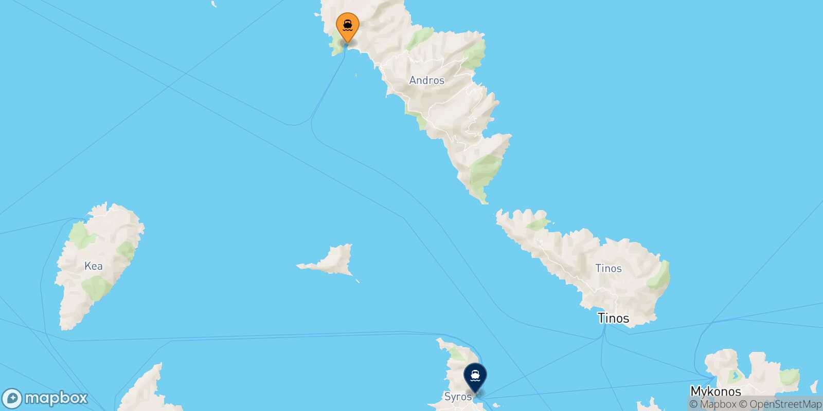 Mappa della rotta Andros Syros