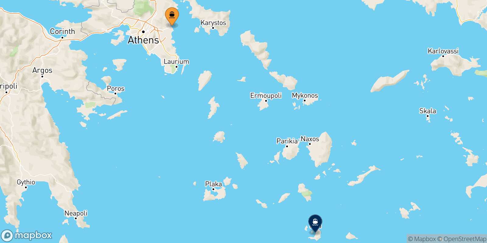Mappa della rotta Rafina Santorini