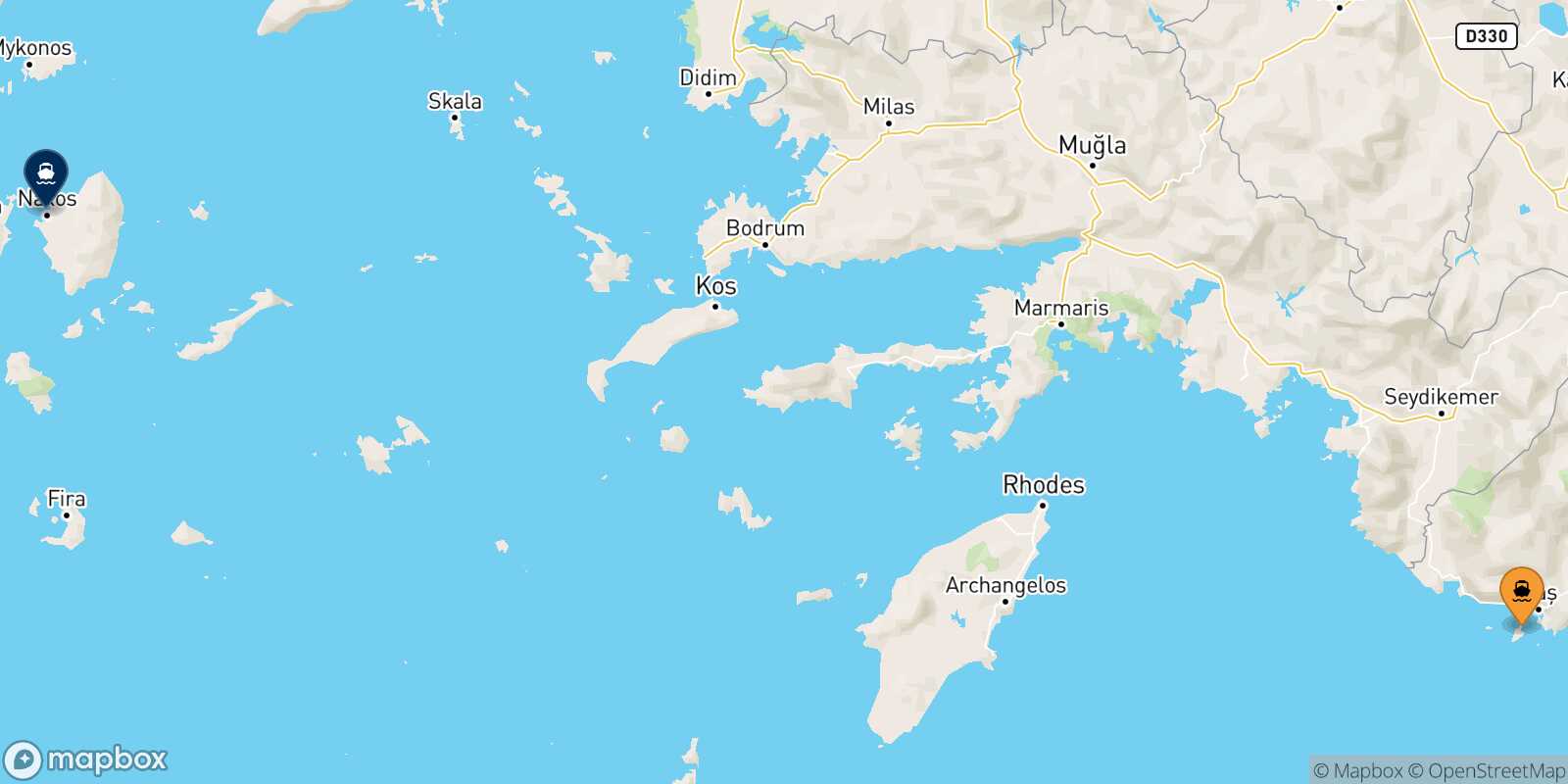Mappa della rotta Kastellorizo Naxos
