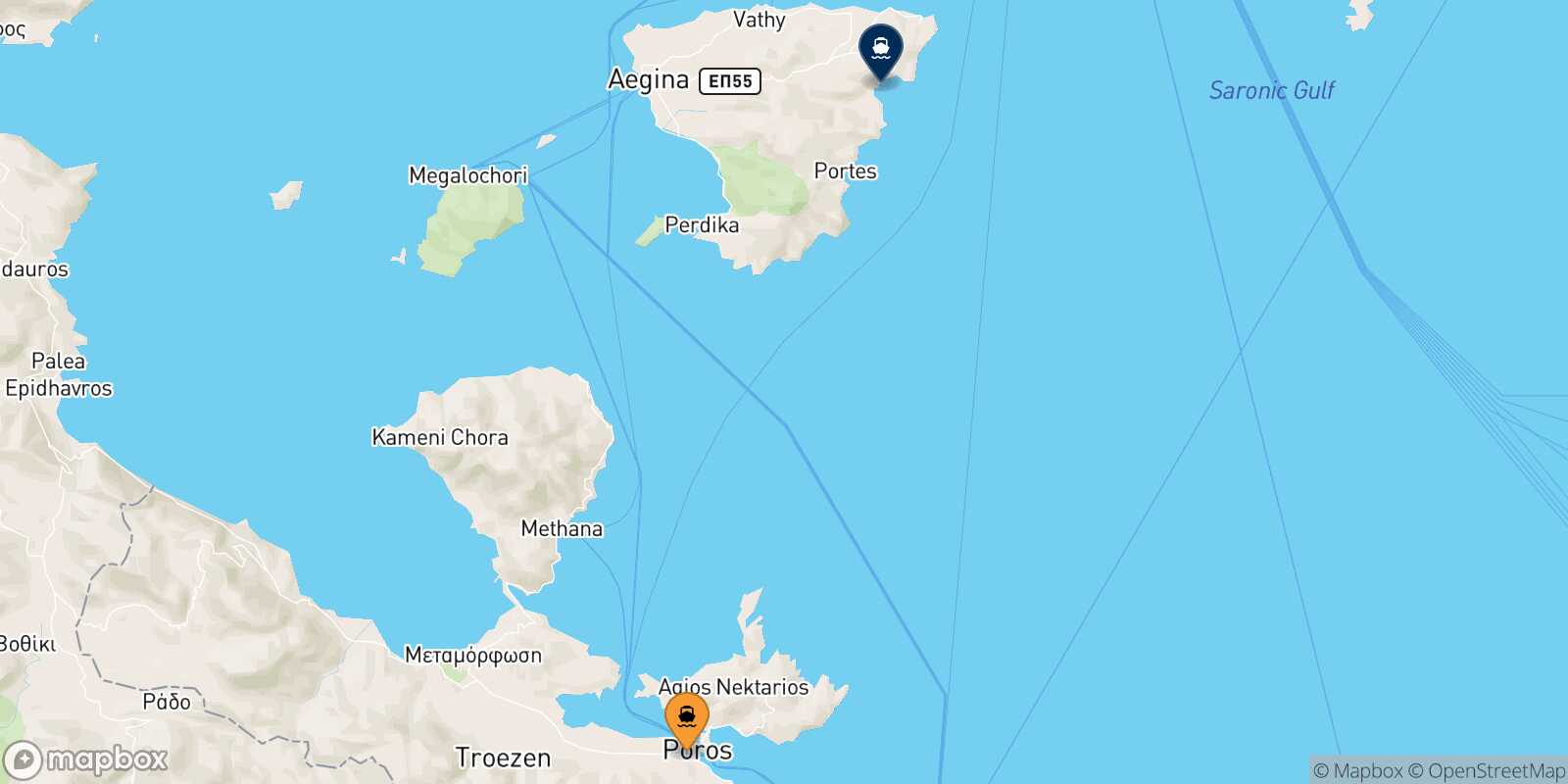 Mappa della rotta Hydra Agia Marina (Aegina)