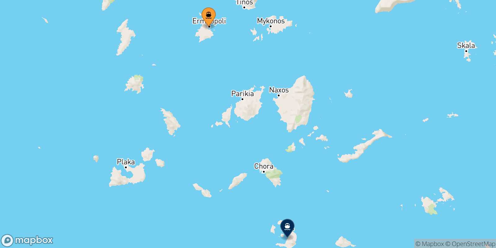 Mappa della rotta Syros Santorini